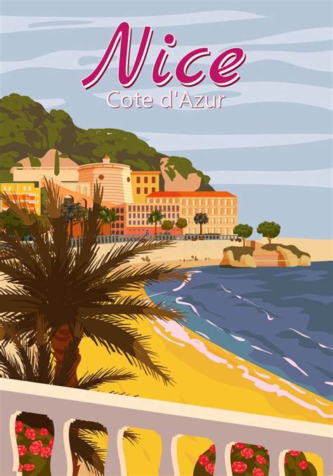 Nice French Riviera Coast Poster Vintage Resort Coast Sea Palms