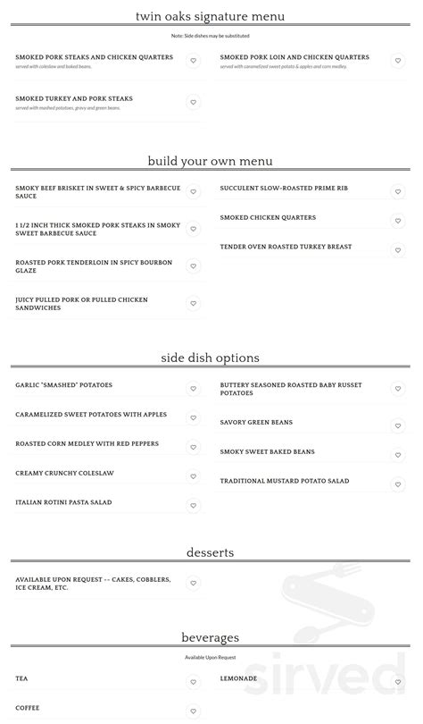 Menu for Twin Oaks in Farmington, Missouri, United States