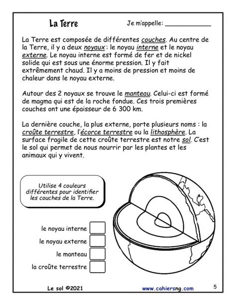 Couches de la Terre Le sol Nouvelle série 3e 4e Fiches