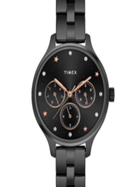 Buy Timex Women Black Brass Embellished Dial And Black Stainless Steel Bracelet Style Straps