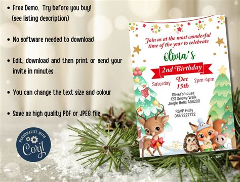 Kids Christmas Birthday Party Invitation Christmas Baby - Etsy