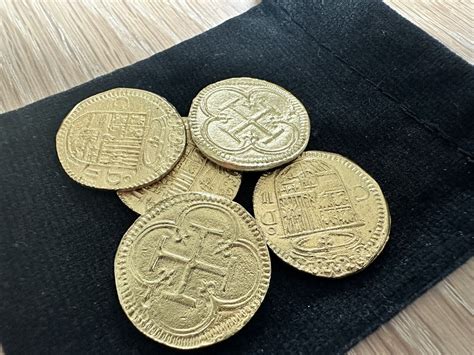 Pirate Treasure Coins Pieces Of Eight 10 Gold Doubloons In T Bag Ebay