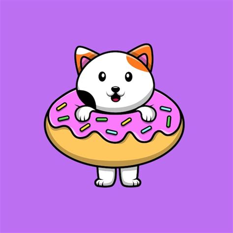 Chat Mignon Sur Donut Cartoon Vector Icon Illustration Vecteur Premium