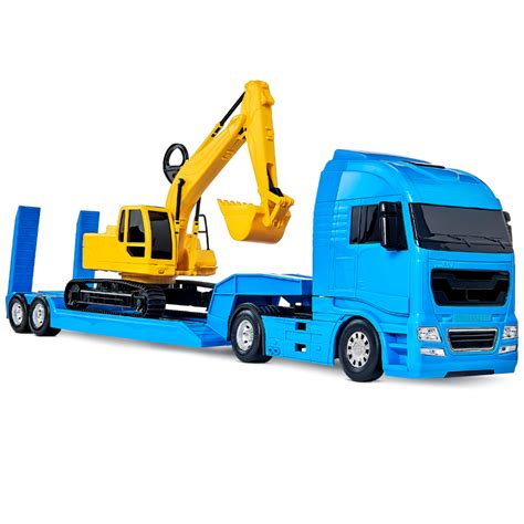 Caminhão Escavadeira Brinquedo - Brinquedo Caminhão Carreta Plataforma Com Escavadeira Grande Roma 62cm ...