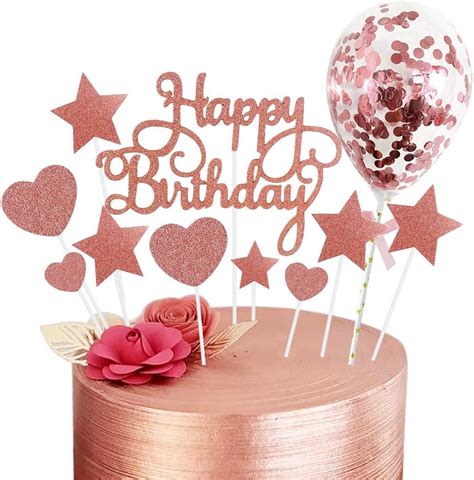 Rorchio Rose Gold Cake Toppers Happy Birthday Cupcake Topper And 5inch