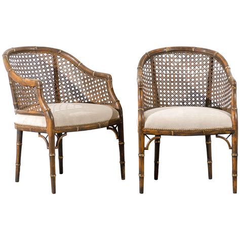 Beautiful Vintage Faux Bamboo Cane Barrel Back Chairs 4 Available At