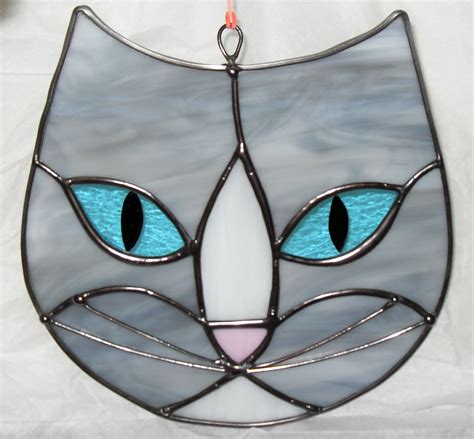 Sale Kitty Cat Suncatcher Stained Glass Gray White By Craftycleo