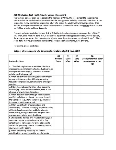 Printable Adhd Screening Test