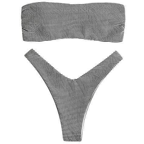 Zaful Bikini Sexy Strapless Women Swimsuit Striped Thong Bikini Bottoms