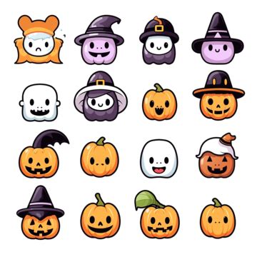 Cute Kawaii Halloween Character Set Halloween Kawaii Clipart Set