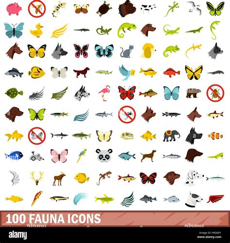 100 Fauna Icons Set Flat Style Stock Vector Image And Art Alamy