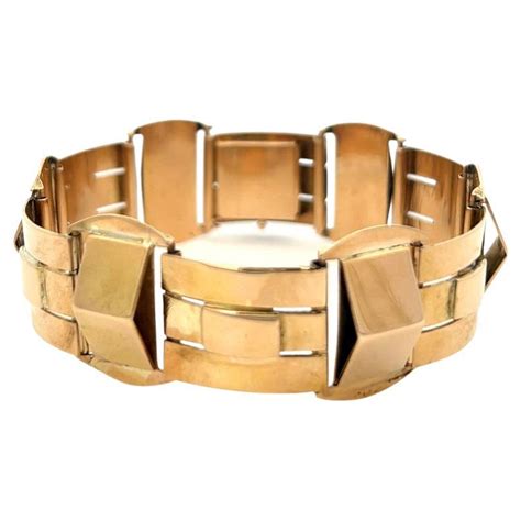 Retro Italian Diamond Bracelet In 18 Karat Yellow Gold For Sale Free