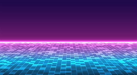 Premium Vector Retro Futuristic Neon Grid Background Perspective Grid