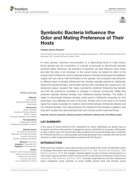 Pdf Symbiotic Bacteria Influence The Odor And Mating Preference Of Their Hosts