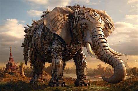 Antique Steampunk Elephant Steam Generate Ai Stock Illustration