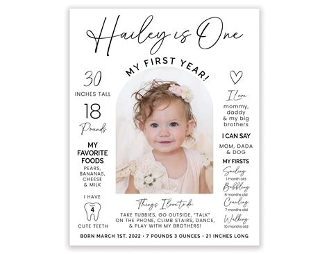 Modern Editable 1st Birthday Milestone Sign Printable One Year Photo