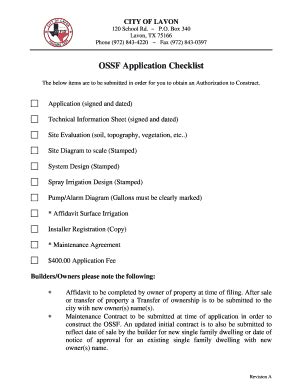 Fillable Online OSSF Application Packet Pdf City Of Lavon Fax Email