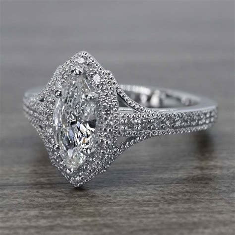 Vintage Marquise Engagement Diamond Ring In White Gold