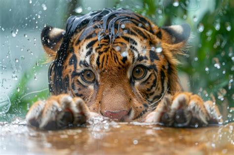 Premium Photo Majestic Adult Black Jaguar Emerging From Water In