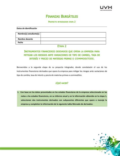 A6 Finanzas FINANZAS BURSÁTILES PROYECTO INTEGRADOR ETAPA 2 Datos de