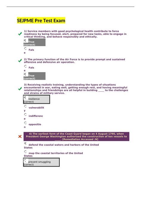 Senior Enlisted Joint Professional Military Education SEJPME Pre Test