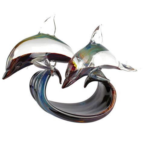 Two Dolphins Sculpture In Chalcedony Original Murano Glass Omg