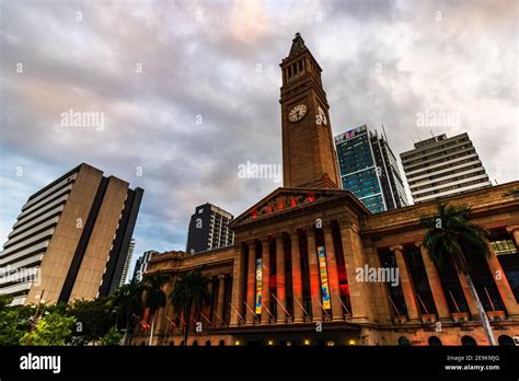 Brisbane City Hall Building With Clock Tower In Australia Brisbane