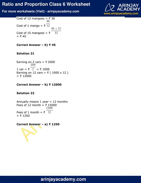 Ratio And Proportion Class Worksheet Arinjay Academy