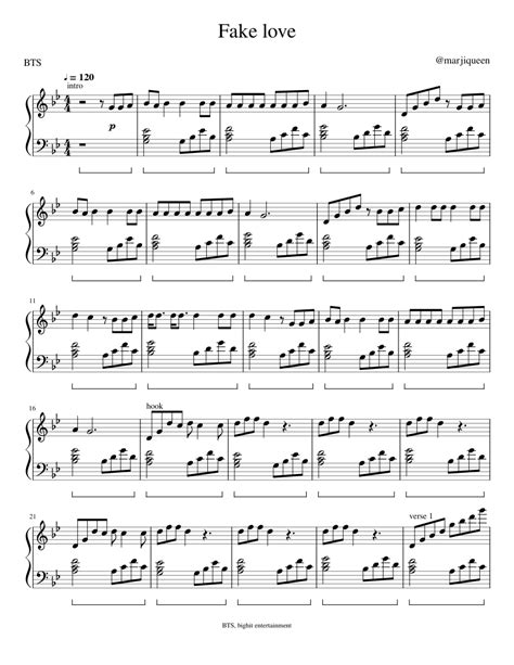 Fake Love Bts Sheet Music For Piano Solo