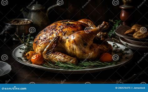 Homemade Roast Turkey On Rustic Wood Table A Gourmet Celebration