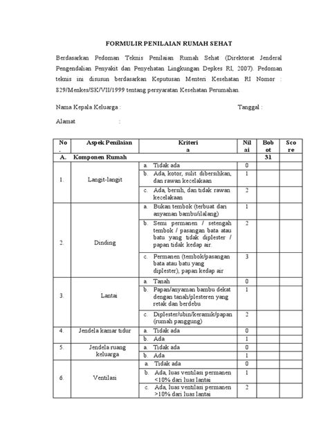 Formulir Penilaian Rumah Sehat Pdf