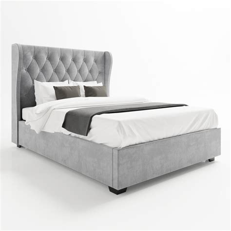 Safina Light Grey Small Double Ottoman Bed With Winged Headboard