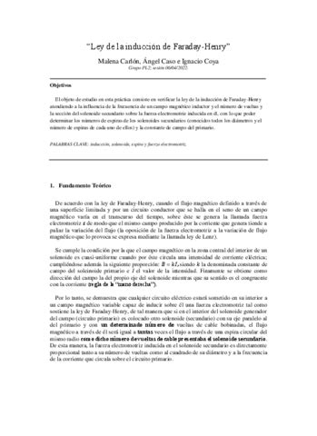 Informe Pr Ctica Ley De La Inducci N De Faraday Henry Pdf