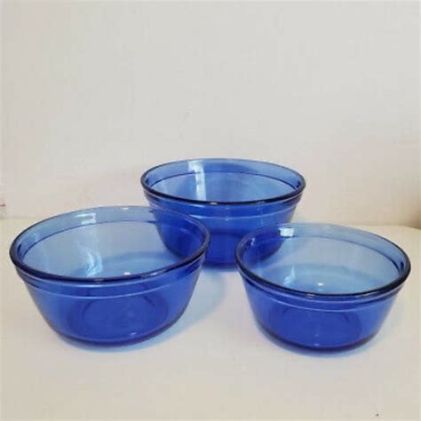 Anchor Hocking🍚 Vintage Set Of 3 Cobalt Blue Glass Nesting Serving Mixing Bowls Cobalt Glass