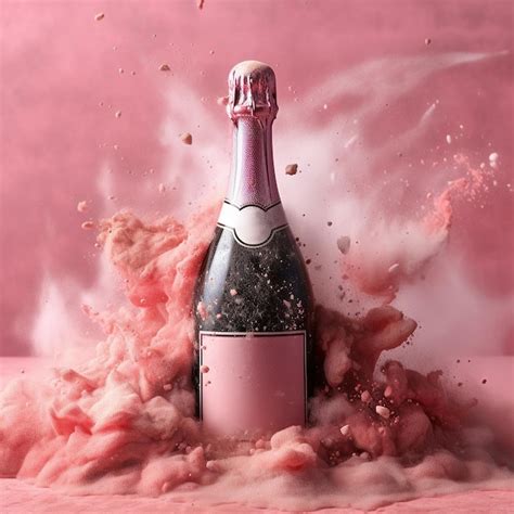 Premium AI Image Rose Vine Champagne Bottle Pink Powder Smoke Explode