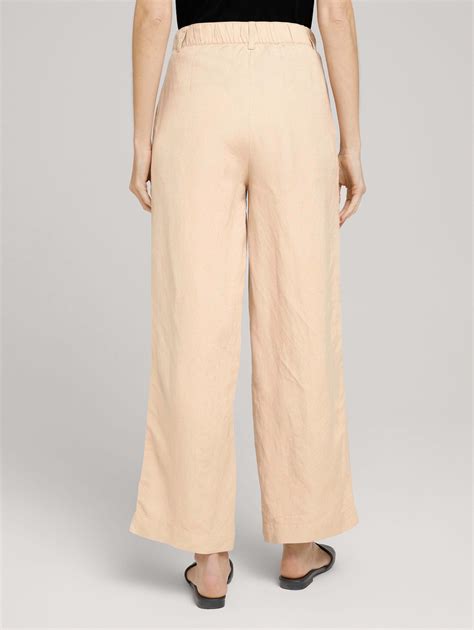 Leinenhose Mit Weitem Bein Beige Von TOM TAILOR