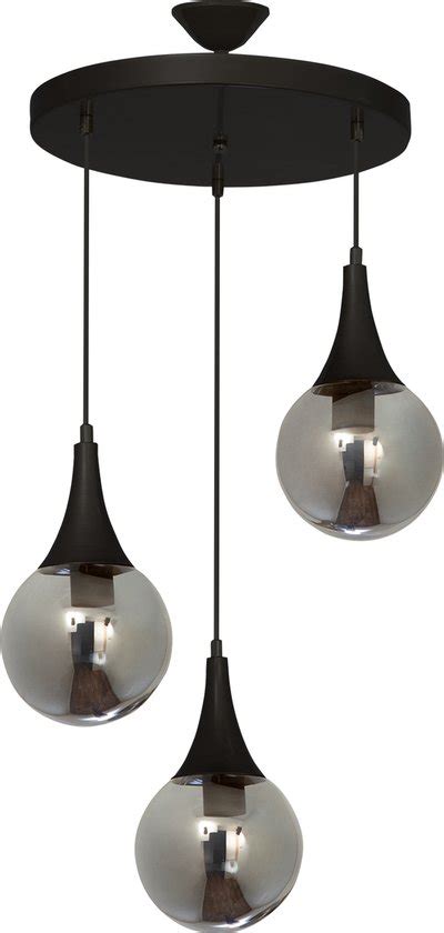 Chesto Nova Triple Smoky Black Luxe Industriële Hanglamp 3 Glazen