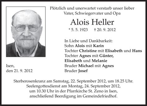 Traueranzeigen Von Alois Heller Trauer Merkur De