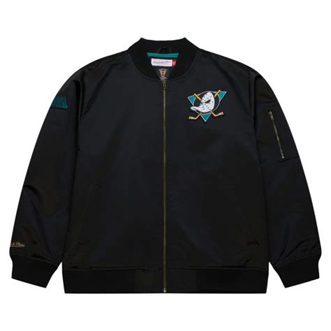 Nhl Lightweight Satin Bomber Jacket Vintage Logo Anaheim Ducks