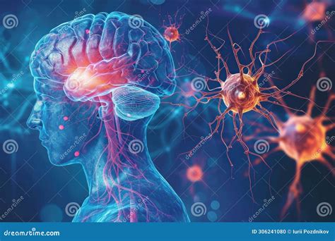 Illustration Of The Human Brain And Neuronal Cells Stock Photo Image