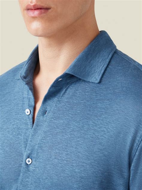 Steel Blue Linen Jersey Shirt Luca Faloni