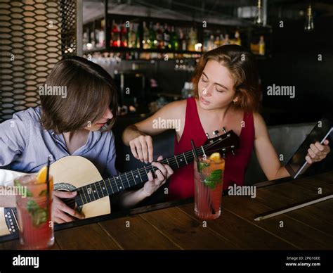 Music Tutor Learn Play Guitar Teaching Stock Photo Alamy