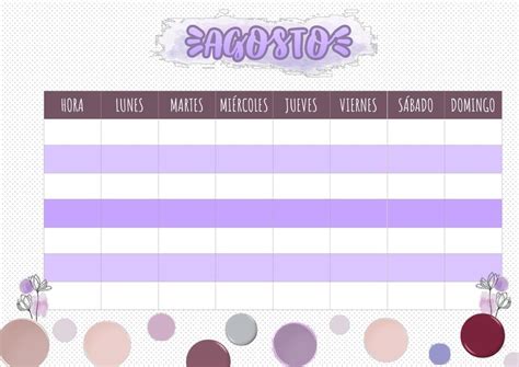 Plantilla Horario Semanal Agosto Cute Studynotes Udocz