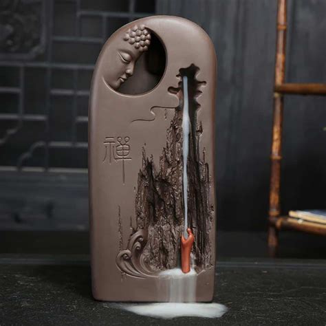 Smoke Waterfall Backflow Chinese Buddha Ceramic Incense Burner Holder