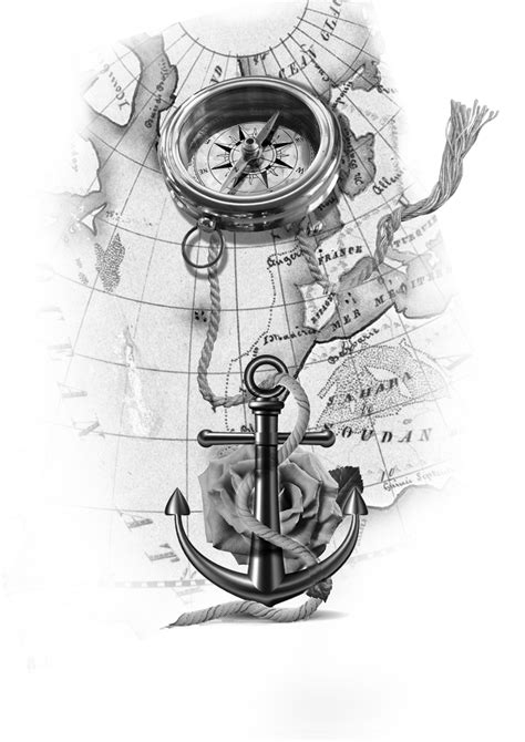 Anchor With Rope Upon The Map Tattoo Design Map Tattoos Anchor Tattoo Design Compass Tattoo