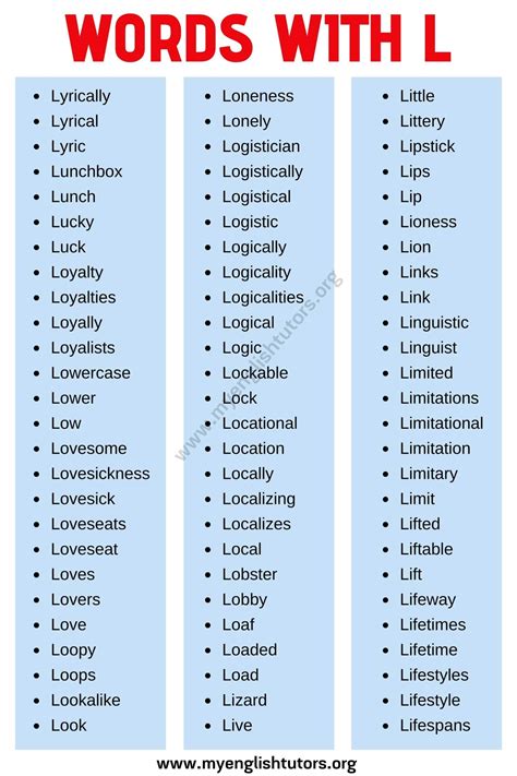 List of 180 L Words with Examples