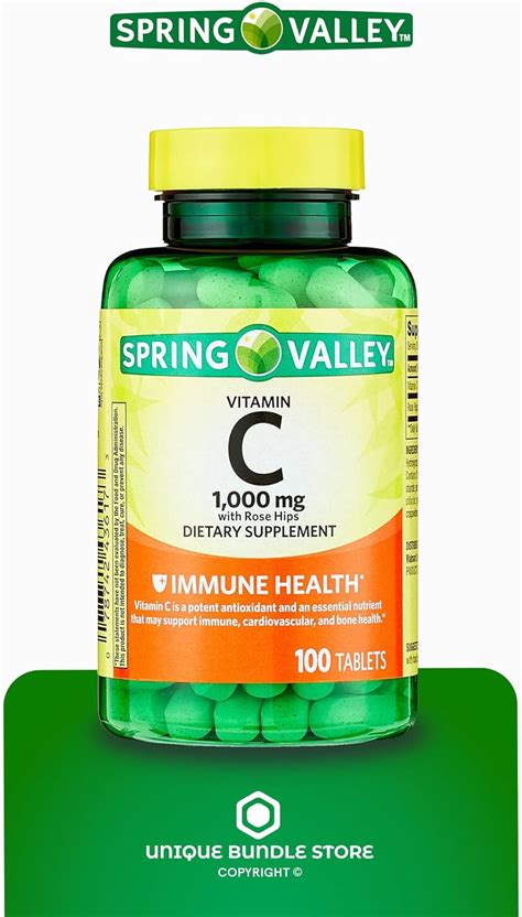 Spring Valley Vitamina C Con Escaramujos De 1000 Mg 100 Tabletas De Suplemento Dietético