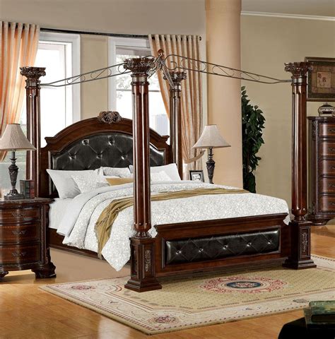 CM7271Q Traditional Brown Cherry Finish Queen Canopy Bed - Luchy Amor ...