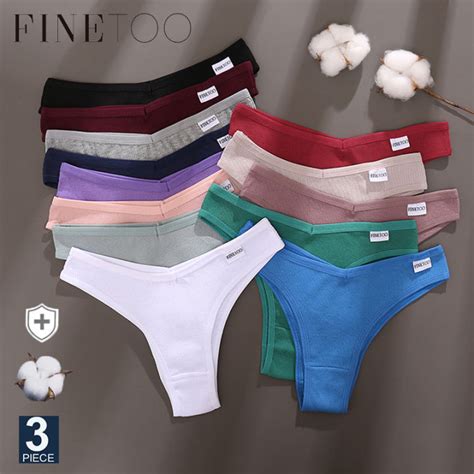 FINETOO 3PCS Set Panties Women Cotton Lingerie Female Thongs Sexy