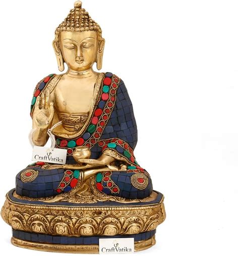 Amazon Craftvatika Buddha Large Brass Statue Blue Stone Medicine